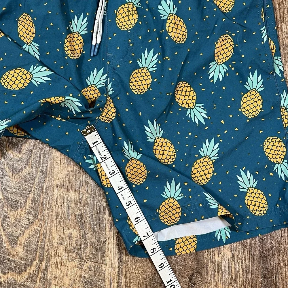 Elysian Supply‎ Company Swim Trunks Medium Blue Pineapple AOP Beach Pool Summer